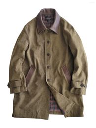 Vestes pour hommes Amekaji Wear Vêtements Hommes American Retro Single-Breasted Trench Coat Mi-Longueur Couleur Solide Pardessus Casual