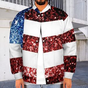 Heren Jackets American Flag Red Blue Baseball Jacket Faux Sparkles Glitters Trendy Vintage Fashion Varsity Winter For Men Coats