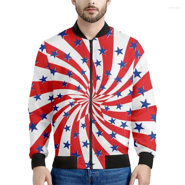 Vestes masculines drapeau américain étoile veste graphique masculine mode 3d zipper zipper décontracté manteau lâche printemps automne zip up bomber sweat-shirt