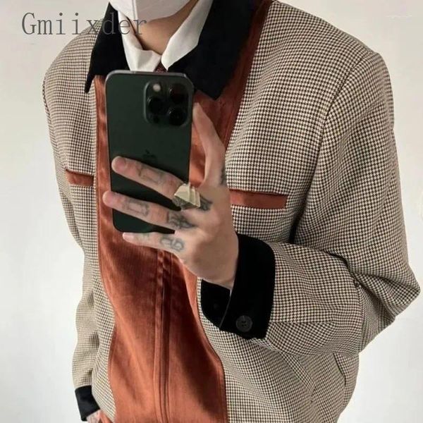 Vestes pour hommes American High Street Color-Block Neutre Houndstooth Manteau Beaux hommes Design haut de gamme Hong Kong Style Workwear Casual