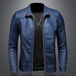 Vestes pour hommes Américain Hommes Pu Veste En Cuir Col Montant Slim Moto Causal Manteau Automne Coupe-Vent Mâle Moto Biker Vêtements D'extérieur 231205