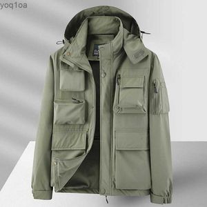 Heren Jackets American Mens Tactical Jacket Autumn 9 Pocket Winddicht Warm Camouflage Militaire hoodie Outdoor Hiking Safari Techwear Workwearl2404