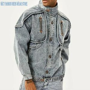 Chaquetas para hombres Chaqueta lavada con copos de nieve retro americano Ropa para hombres Chaqueta de mezclilla para motocicleta Abrigos sueltos y versátiles Ropa de abrigo de algodón con bolsillo 231206