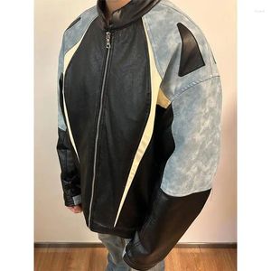 Vestes pour hommes American Retro Street PU Veste en cuir Hommes Version coréenne Printemps Tendance Couleur contrastée Fermeture à glissière Lâche Col montant