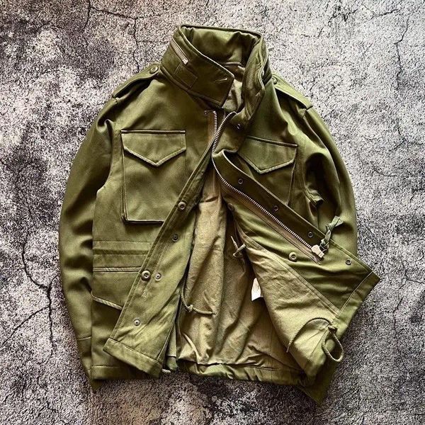 Chaquetas de hombre Retro americano resistente al desgaste ropa de trabajo con bolsillo con capucha moda militar verde chaqueta táctica informal ropa masculina