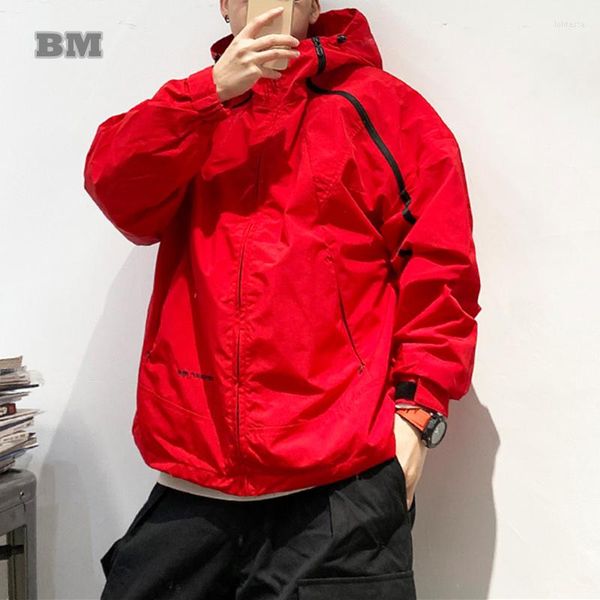 Vestes pour hommes Streetwear américain Mode Hip Hop Veste Cargo à capuche Hommes Vêtements Japonais Harajuku Casual Randonnée Coréen Manteau Rouge