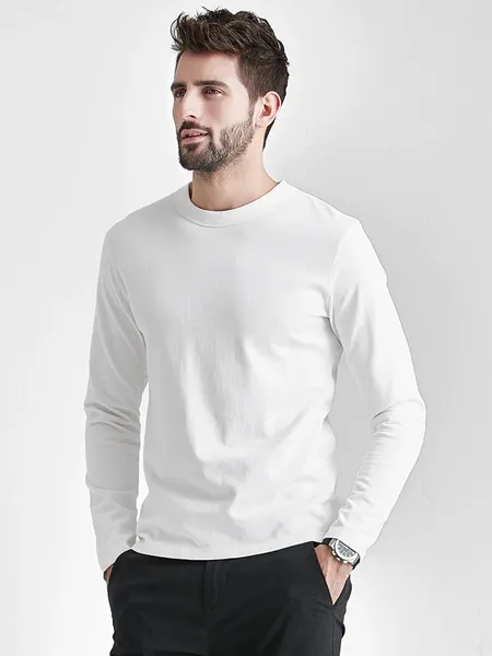 Vestes pour hommes style américain 300g Colon de coton Couleur solide rond Cou de cou de couches printemps t-shirt à manches longues blanches pour hommes