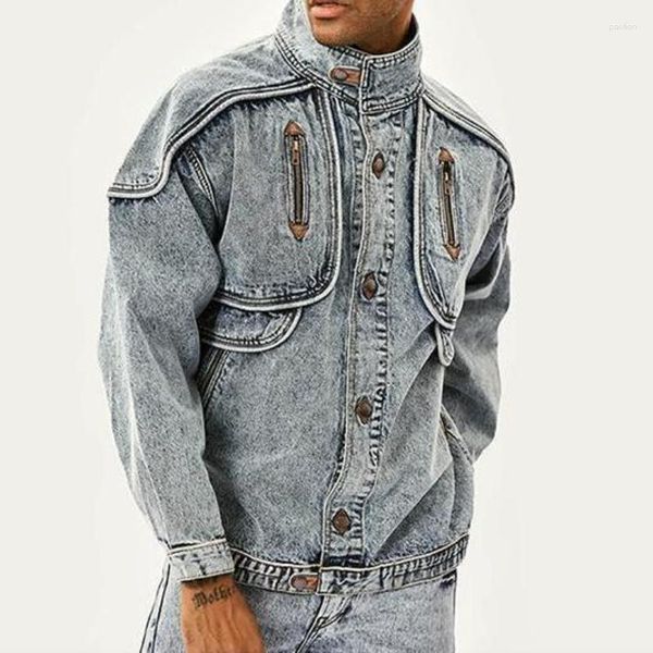 Vestes pour hommes Style américain rétro bleu clair Denim veste mode beau ample décontracté haute rue hommes pardessus hommes vêtements