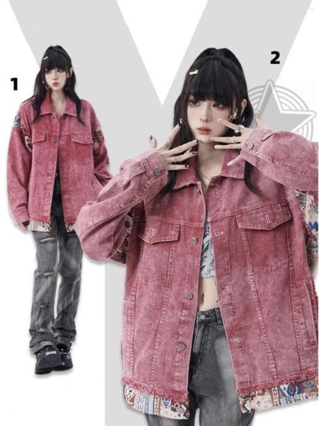 Vestes masculines American Sweet Cool Rose Wash Splice Jean Veste Unisexe Style Ancient Couple de baseball Uniforme Denim Mabet