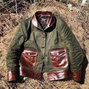 Jackets para hombres American Tailor Brando J-13 retro 18 oz óleo lienzo italiano toscano ternera motocicleta chaqueta de cuero para hombres