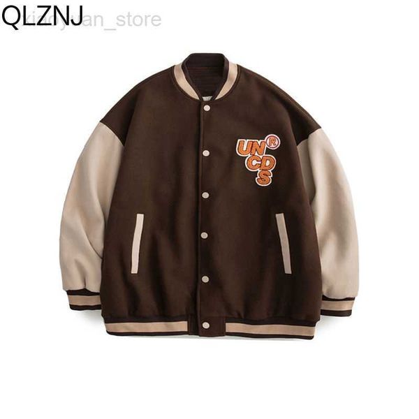 Chaquetas de hombre Tendencia americana Uniforme de béisbol Mujeres Patchwork Embroid Varsity Letterman Chaquetas Hombres Chaqueta de bombardero Unisex Street College Brown HKD230710