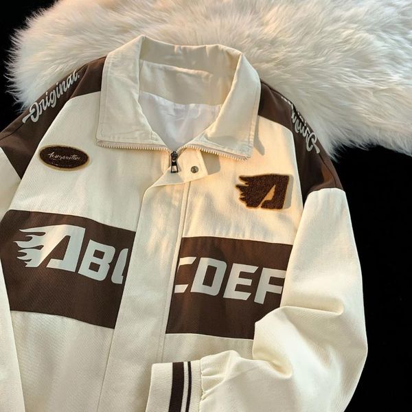 Chaquetas de hombre American Vintage Racing Jacket Hombres Ciclismo Solapa Mujeres BF Letter Varsity Coat Oversize High Street Vibe Baseball Uniform