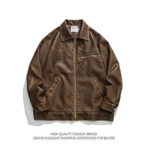 Chaquetas de hombre Chaqueta de cuero lavada vintage americana para hombres Otoño Nicho Chaqueta de bombardero de motocicleta de gama alta Mujeres Estilo BF Abrigo de solapa fresco