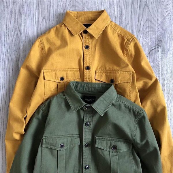 Chaquetas de hombre Amikaki ropa de trabajo pesado camisa de doble bolsillo lavado de algodón grueso de manga larga abrigo suelto Vintage japonés