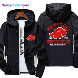 Hommes Vestes Anime Akatsuki Mince Réfléchissant Solaire Coupe-Vent Peau Manteau Fermeture Éclair Hommes À Capuche Veste Vélo Camping Pilote Surdimensionné 7XL 022023H