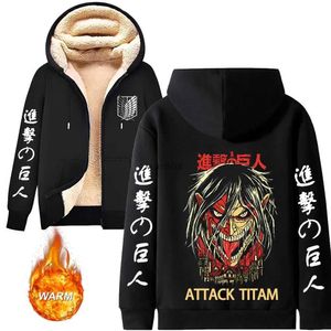 Herenjassen Anime Aanval op Titan Lamswollen Jassen Sweatshirts Shingeki Geen Kyojin Zip Up Hoodies Mannen Vrouwen Winter Dikker Warme streetwearL240115