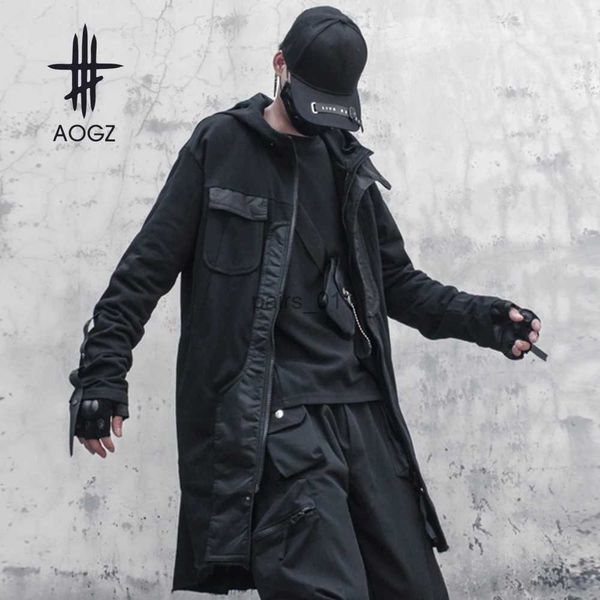 Vestes pour hommes AOGZ Automne Coupe-vent à capuche Veste Noir Hip Hop Streetwear Lâche Outwear Techwear Ninja Tactique Fonction Veste Trench Coat YQ231025