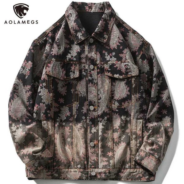 Chaquetas para hombres Aolamegs chaqueta de mezclilla hombres vintage planta gradiente impreso vaquero outwear pareja de gran tamaño harajuku hip hop abrigo otoño streetwear yq231025