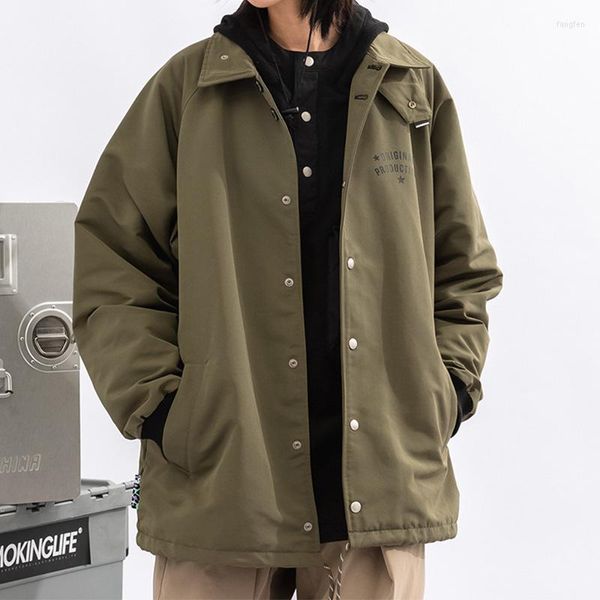 Vestes pour hommes armée vert Bomber veste hommes couleur unie polaire rembourré mâle revers Vintage pilote ample Streetwear printemps automne