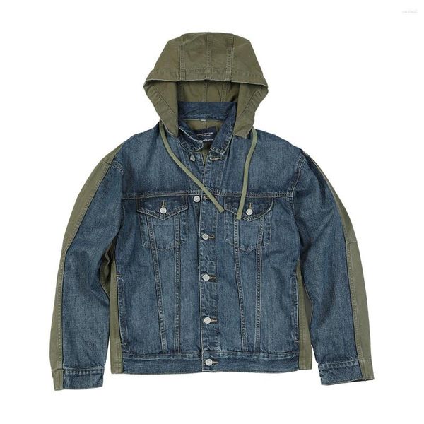 Vestes pour hommes Armée Vert Couture Denim Veste Hommes Cargo Jeans à capuche Vêtements d'extérieur Mode Lâche Patchwork Mâle