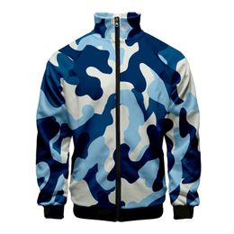 Herenjacks Aankomst Camouflage 3D Gedrukte stand Kraag Zipper Jacket Men Boy Fashion Sweatshirt Lange mouwtopsmannen