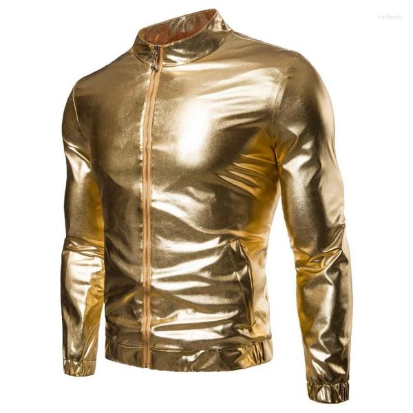 Chaquetas para hombres Llegada Stand Collar High Street Shiny para hombres Fiesta Night Club Disco Dancing Performance Coat Ropa Hombre