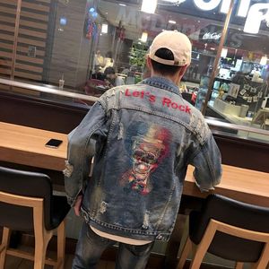 Herenjacks herfst 2022 mode Japans retro merk hiphop street gescheurde gatjack casual schedel borduurwerk Koreaanse denim kleding menme