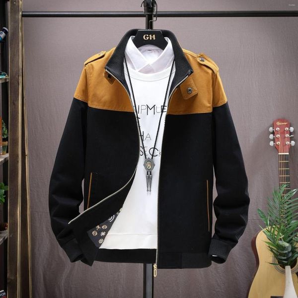 Chaquetas para hombres Otoño 2023 Slim Fit Pure Cotton Stand Collar Chaqueta Adolescentes Patchwork de doble color Casual