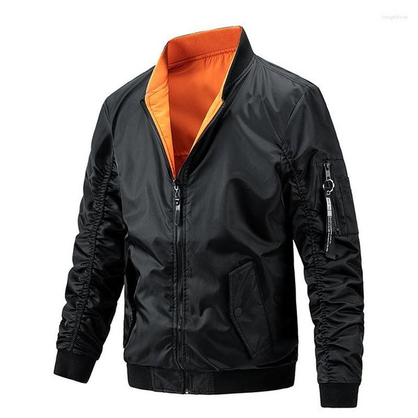 Chaquetas para hombre, chaqueta Bomber de otoño e invierno, abrigo de algodón con cuello levantado de doble cara, ropa de abrigo informal coreana