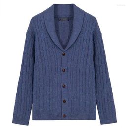 Herenjassen Herfst- en winterknoopgebreide polovest met lange mouwen Gebreide jas Mannelijke tops Blauwe mode-bovenkleding