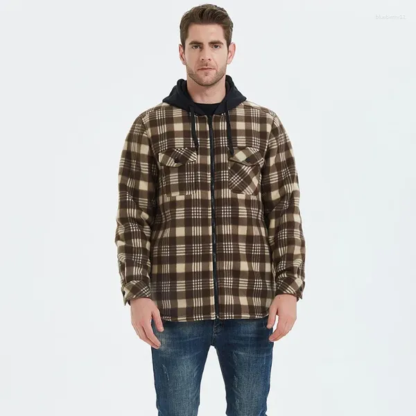 Chaquetas para hombres Camisa a cuadros de otoño e invierno Felpa engrosada Top Cordero Abrigo de lana Chaqueta de marca de moda