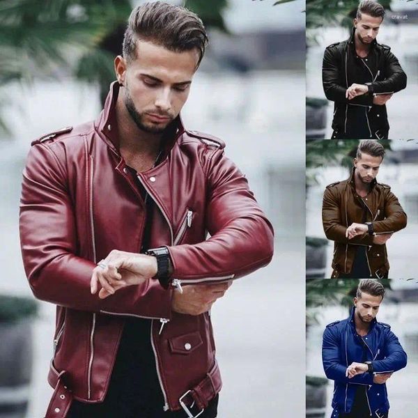 Chaquetas para hombres Otoño e invierno Chaqueta de cuero europea americana en talla grande Moda Slim Fit