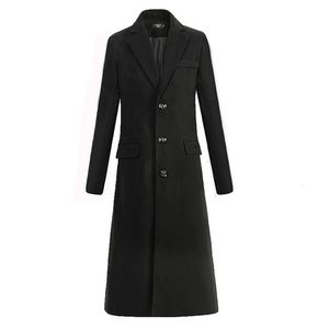 Vestes pour hommes automne et hiver laine Fine tissu de laine hommes mode loisirs affaires un Long Trench noir manteau mâle décontracté Trench Coat hommes 231213