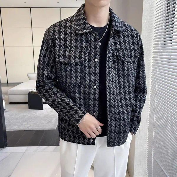 Chaquetas para hombres Otoño e Invierno Houndstooth Plaid para hombres Botones de solapa Moda coreana Ropa de gama alta 2023 Abrigos de chaqueta