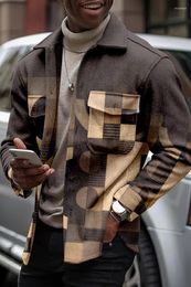 Vestes pour hommes automne et hiver chemise à manches longues veste rue simple boutonnage plaid impression 3D manteau en nylon face