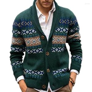 Vestes pour hommes automne et hiver pull pour hommes tricoté cardigan revers à manches longues jacquard manteau vert