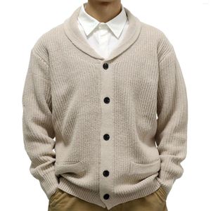 Vestes pour hommes automne et hiver couleur unie épaissi tricots col Polo à manches longues Cardigan tricot manteau homme