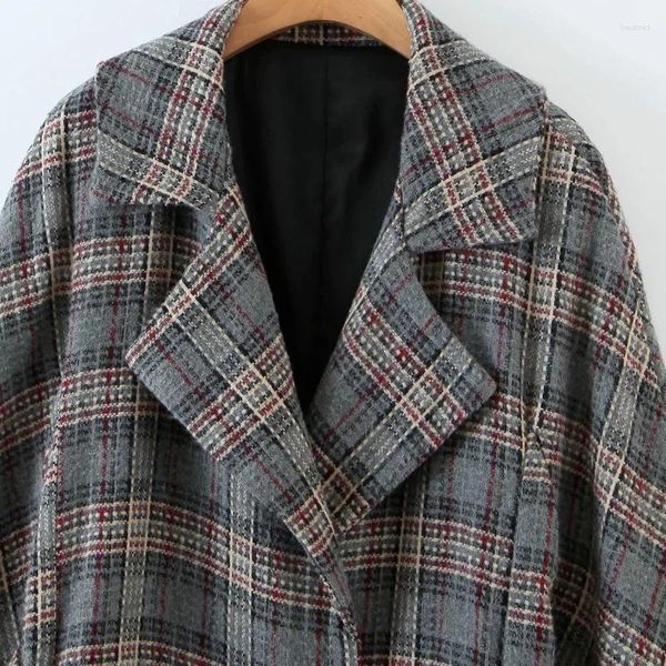 Chaquetas para hombres Otoño e invierno Traje Collar Slim Fit Cinturón Mujer Casual Longline Check Coat Chaqueta Gruesa Lana 2023