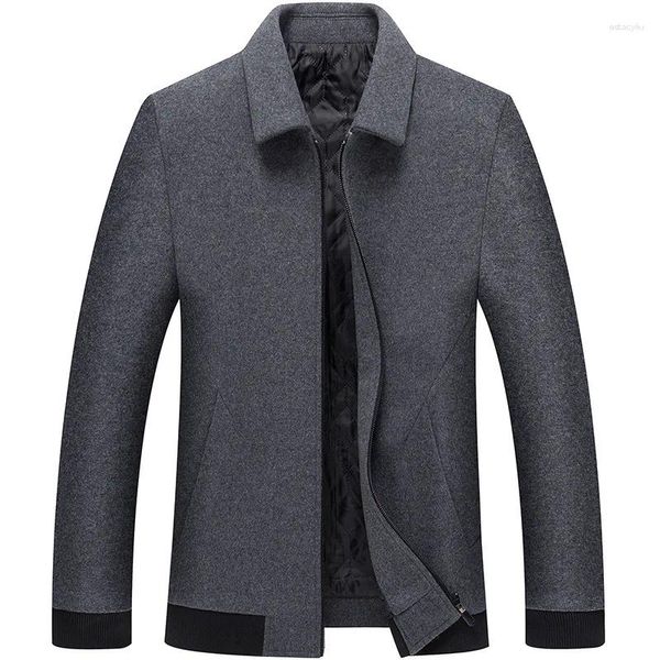 Chaquetas para hombres Otoño e invierno Tweed Chaqueta para hombres Abrigo de mezcla de lana de mediana edad Solapa de color sólido Ropa de negocios informal para hombres