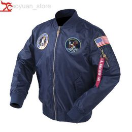 Chaquetas de hombre Autumn Apollo Thin 100th SPACE SHUTTLE MISSION Thin MA1 Bomber Hiphop US Air Force Pilot Flight Korean College Jacket para hombres HKD230710