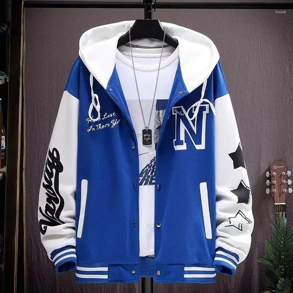 Chaquetas para hombres Otoño Jersey de béisbol Chaqueta con capucha coreana Harajuku High Street Hombres Ropa Calidad Botón Up para adolescentes