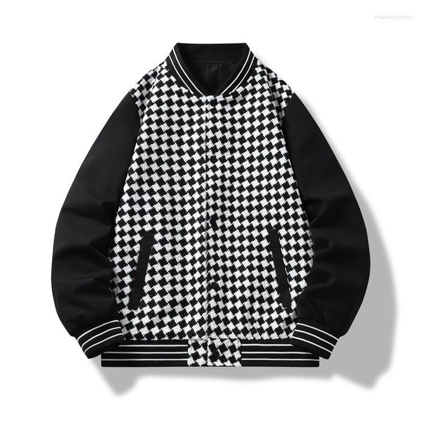 Hommes Vestes Automne Bomber Veste Hommes Damier Manteau Mode Coréen Streetwear Bouton Survêtement Baseball Vêtements Tops Homme Plus La Taille