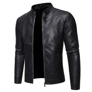Heren Jackets herfst Casual Fashion Stand Collar Slim Pu Leather Solid Color Men Antiwind Motorcycle 5xl 230217