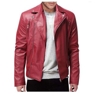 Vestes pour hommes automne décontracté mode col montant mince veste en cuir PU couleur unie hommes anti-vent moto