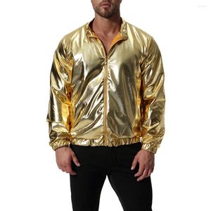 Herenjassen Herfstkleding Mannen Dunne, heldere glanzende gouden reflecterende jas Mode Lange mouw Vrijetijdskleding Mannelijke jas Plus Size Streetwear