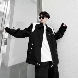 Vestes pour hommes Automne Coussin Veste Hommes Premium Boucle En Métal Manteaux Épaule Noir Blanc Couleur Contraste Design Sense Coréen Ruffian