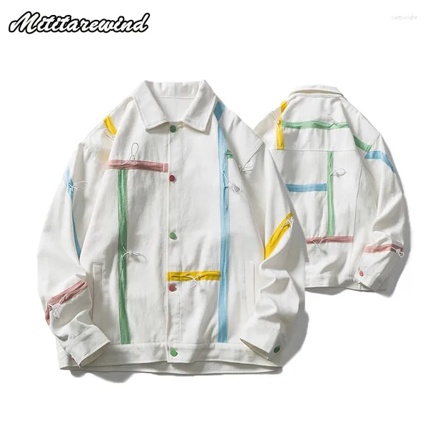 Chaquetas para hombres Diseño de otoño Blanco Colorido Empalmado Diario Abrigos simples Hip Hop Suelto Casual High Street Y2k Versátil Pareja Tops