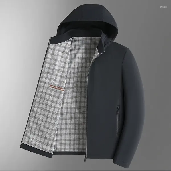 Chaquetas para hombre, moda de otoño, cuello levantado, cremallera, Color sólido, informal, de negocios, abrigo para mediana edad y ancianos, chaqueta con capucha