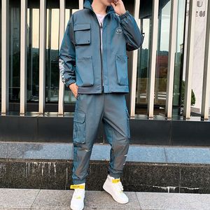 Herenjacks herfst hoogwaardige lente casual capuchon jas en pant sets heren Korea mode solide kleurjas pakken streetwear top