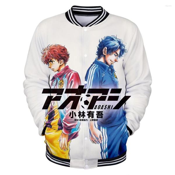 Jaquetas masculinas Jaqueta de outono Anime Ao Ashi Agasalho de treino com decote em V Casaco de beisebol feminino/masculino Harajuku Streetwear Roupas da moda